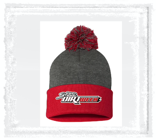 23 SDW Grey and Red Snowball Beanie